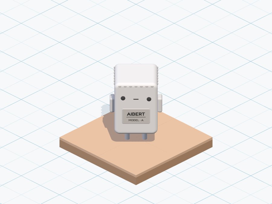 AIbert, the robot from the game, on a platform